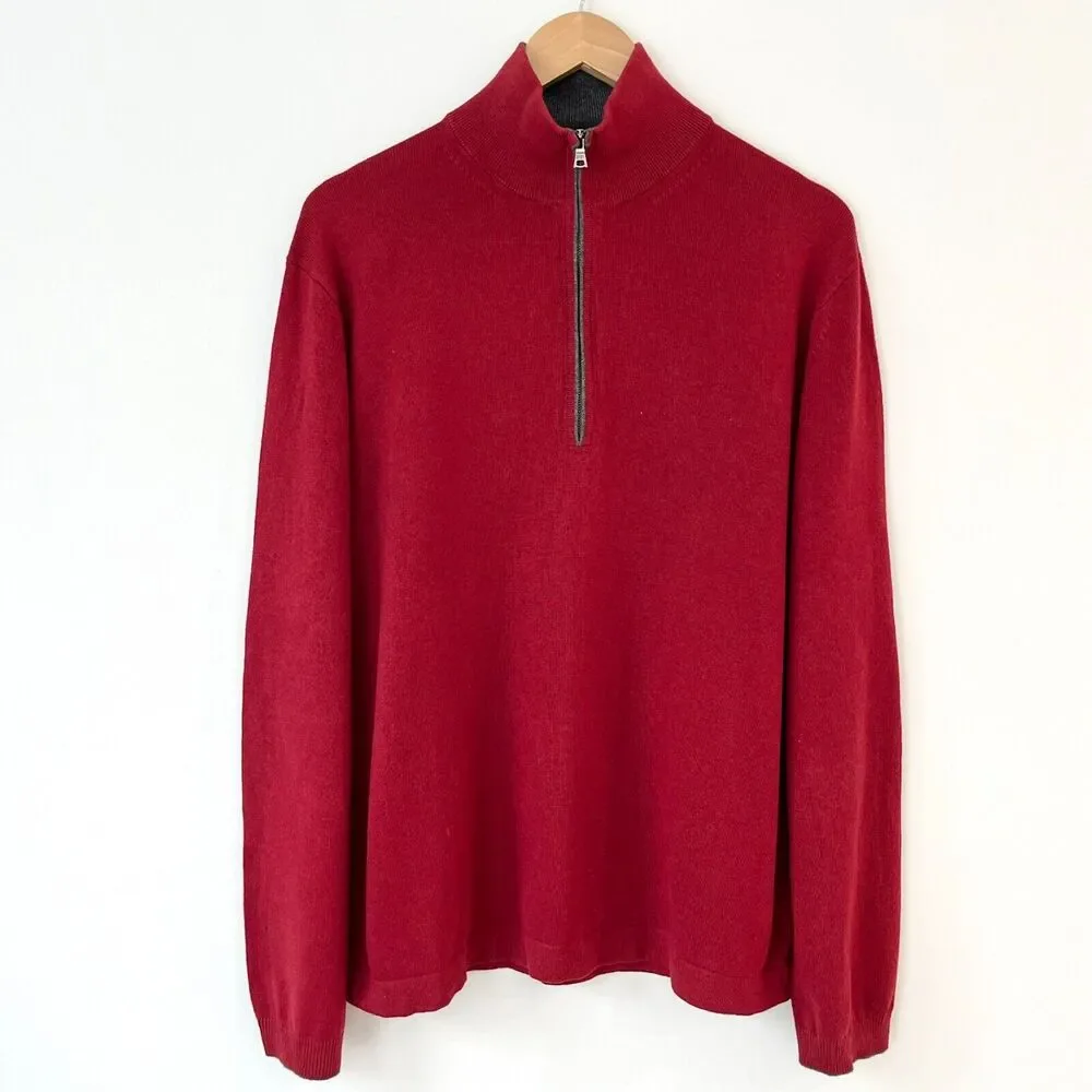 Mens Banana Republic Silk Cashmere Half Zip Pullover Sweater Red Sz L Preppy